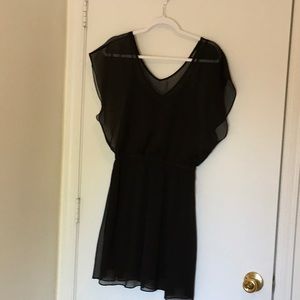 Sheer-sleeved  little black Express dress